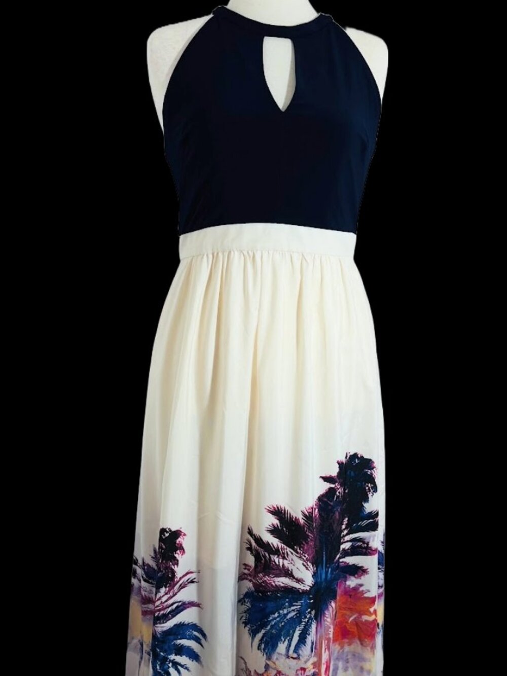 Vince Camuto Navy & White Palm Tree Print Maxi Dress - size 12